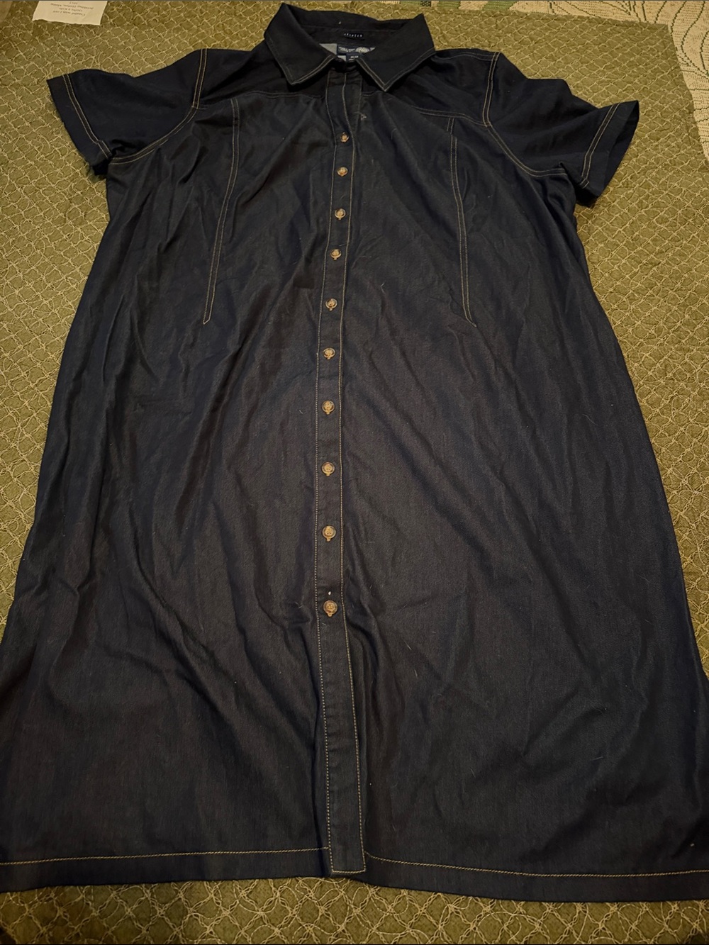 WomensDark Navy Short-Sleeve Button-Down Shirt with Contrast Stitching